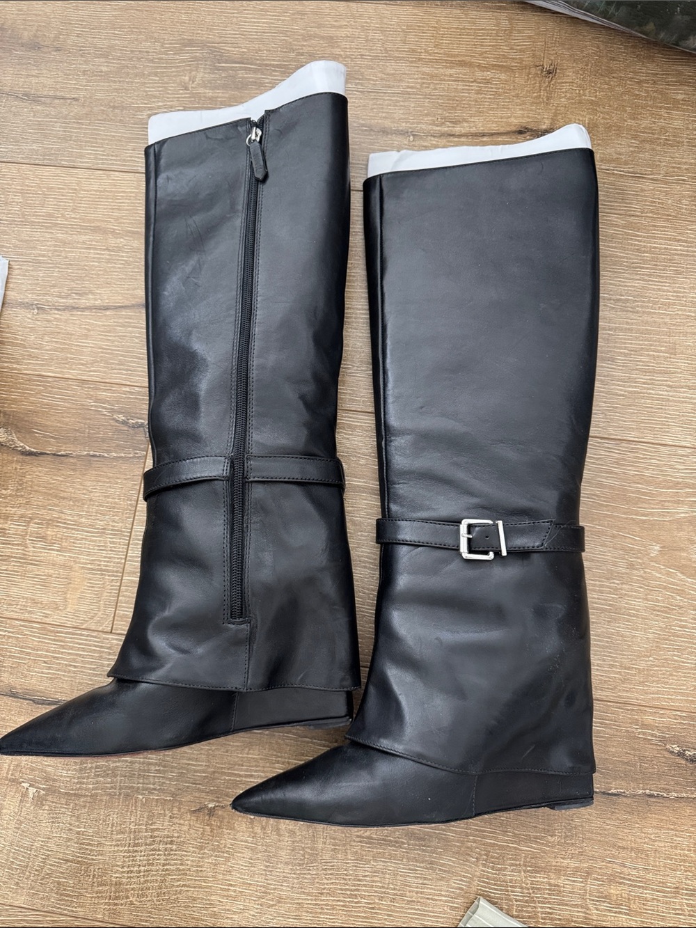 SCHUTZ Black Over-the-Knee Pointed-Toe Buckle Boots